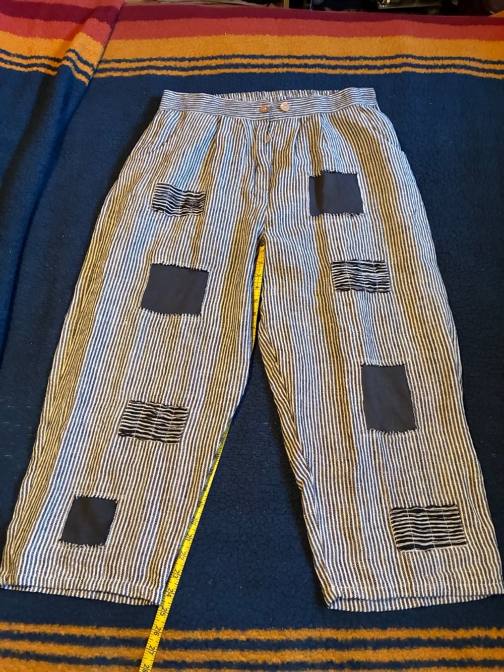 NWT Paper lace Striped Patchwork Cargo Pants - Blue/White - Picture 2 of 6